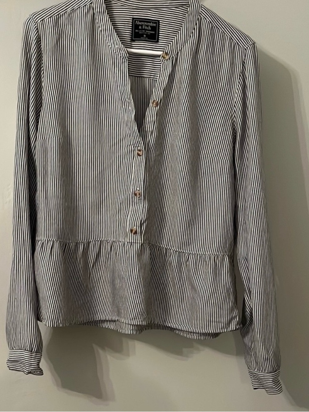 Abercrombie & Fitch Dark Blue and White Striped Peplum Button-Down Blouse